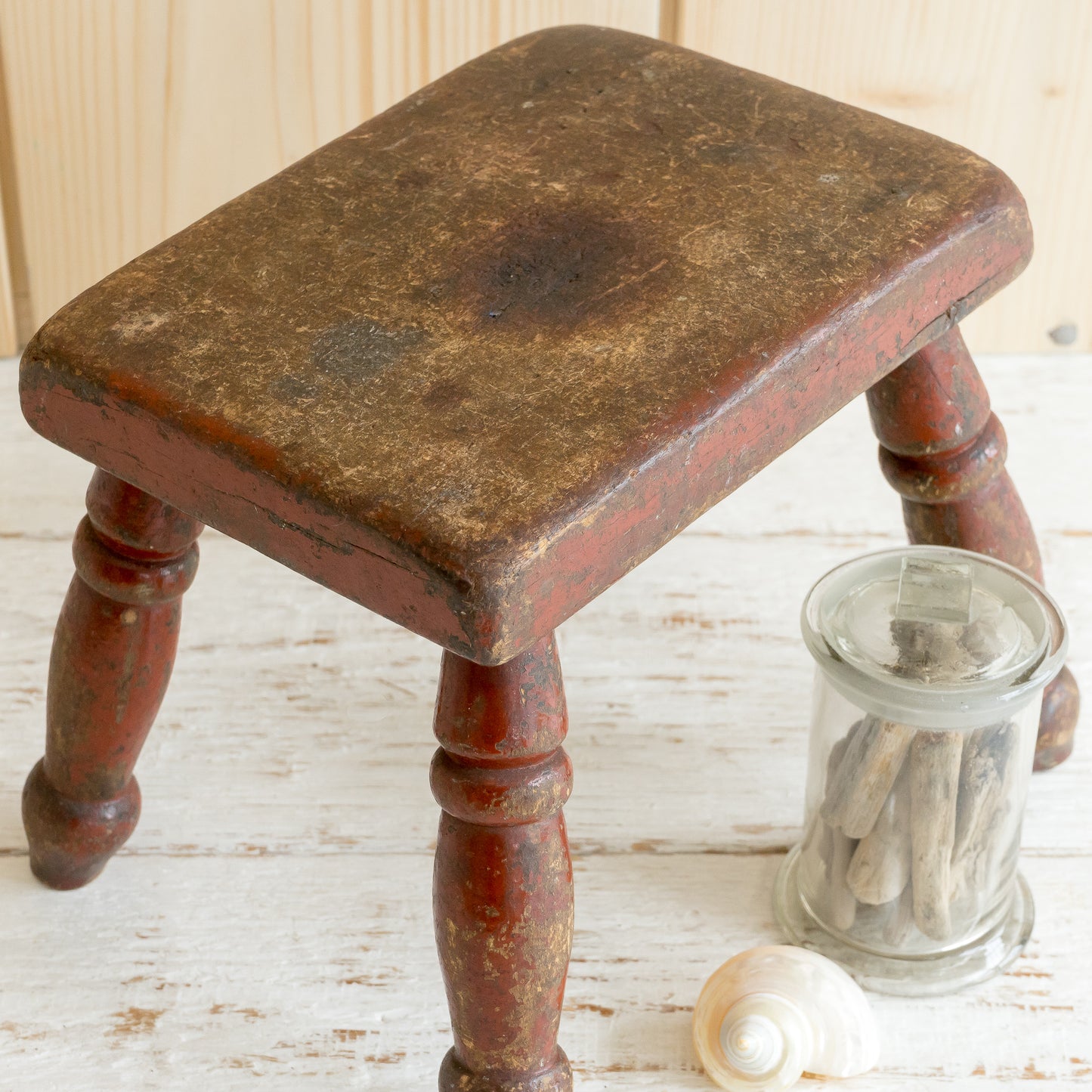 Rustic English Pine Painted Stool
