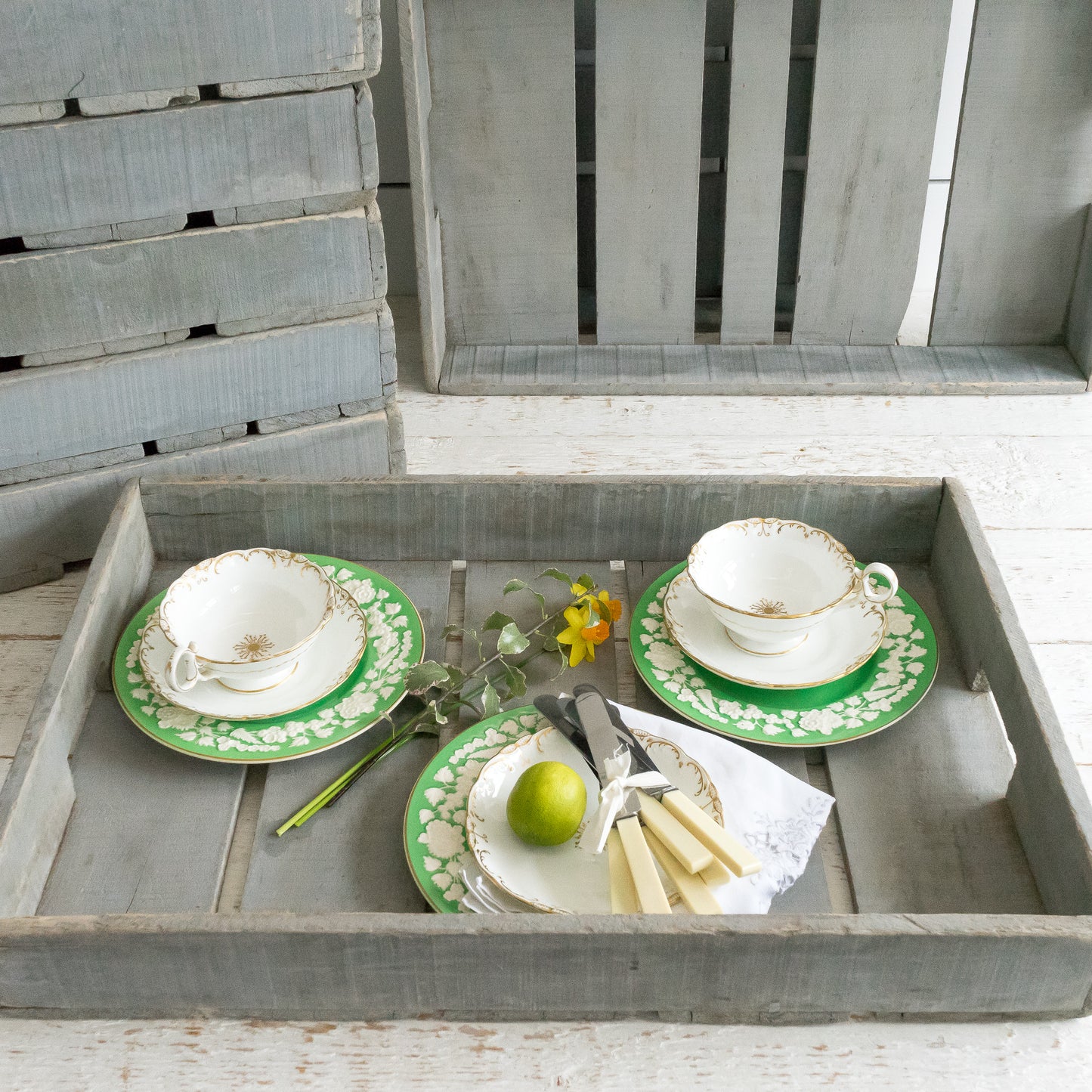 Rustic French Original Painted Crate Tray