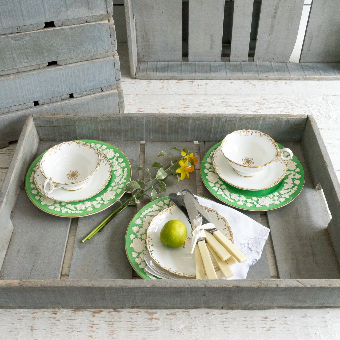 Rustic French Original Painted Crate Tray