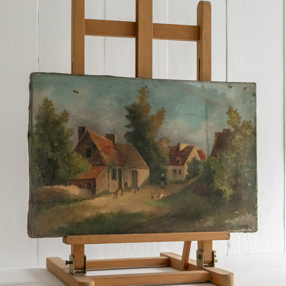 Antique French Oil Painting of a Farmyard