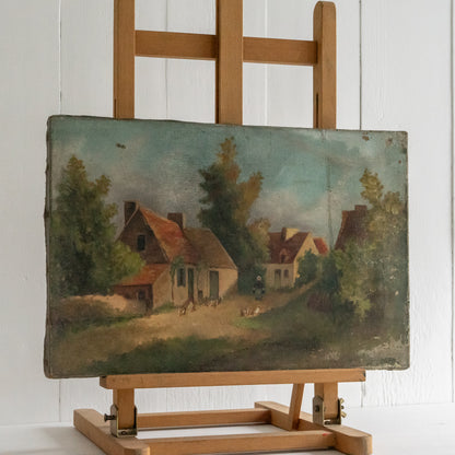 Antique French Oil Painting of a Farmyard