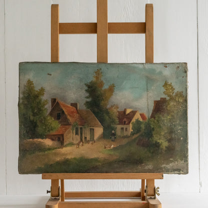 Antique French Oil Painting of a Farmyard