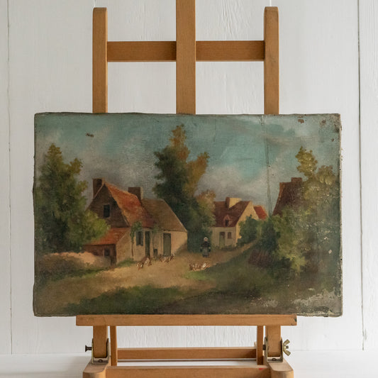 Antique French Oil Painting of a Farmyard