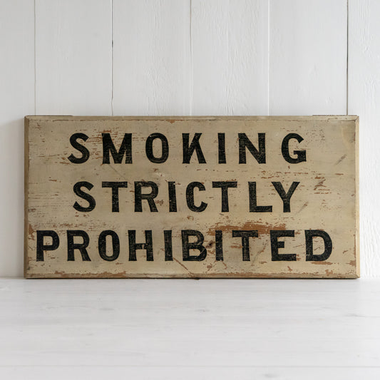 Antique Hand Painted Smoking Prohibited Wooden Sign