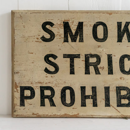 Antique Hand Painted Smoking Prohibited Wooden Sign