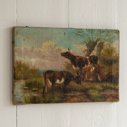 Antique Oil Painting of Cows