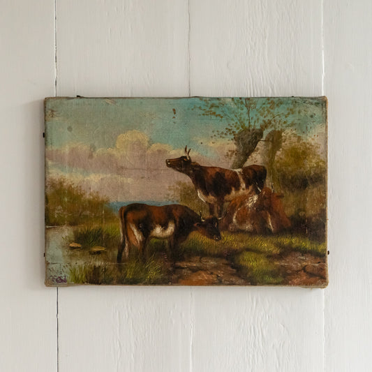 Antique Oil Painting of Cows