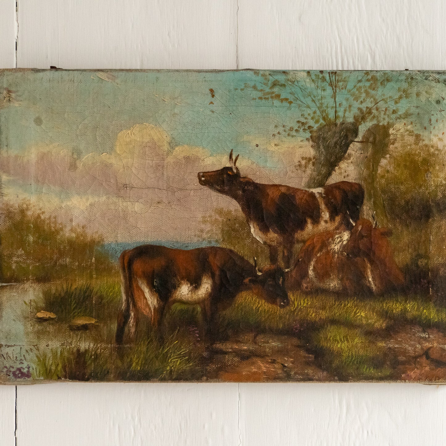 Antique Oil Painting of Cows