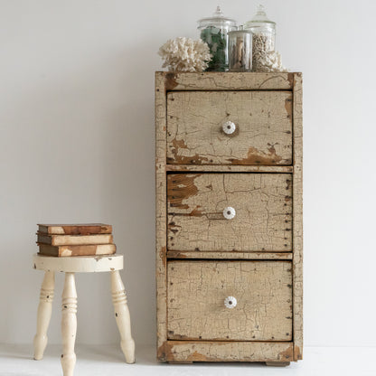 Bank of Three Rustic Painted Drawers