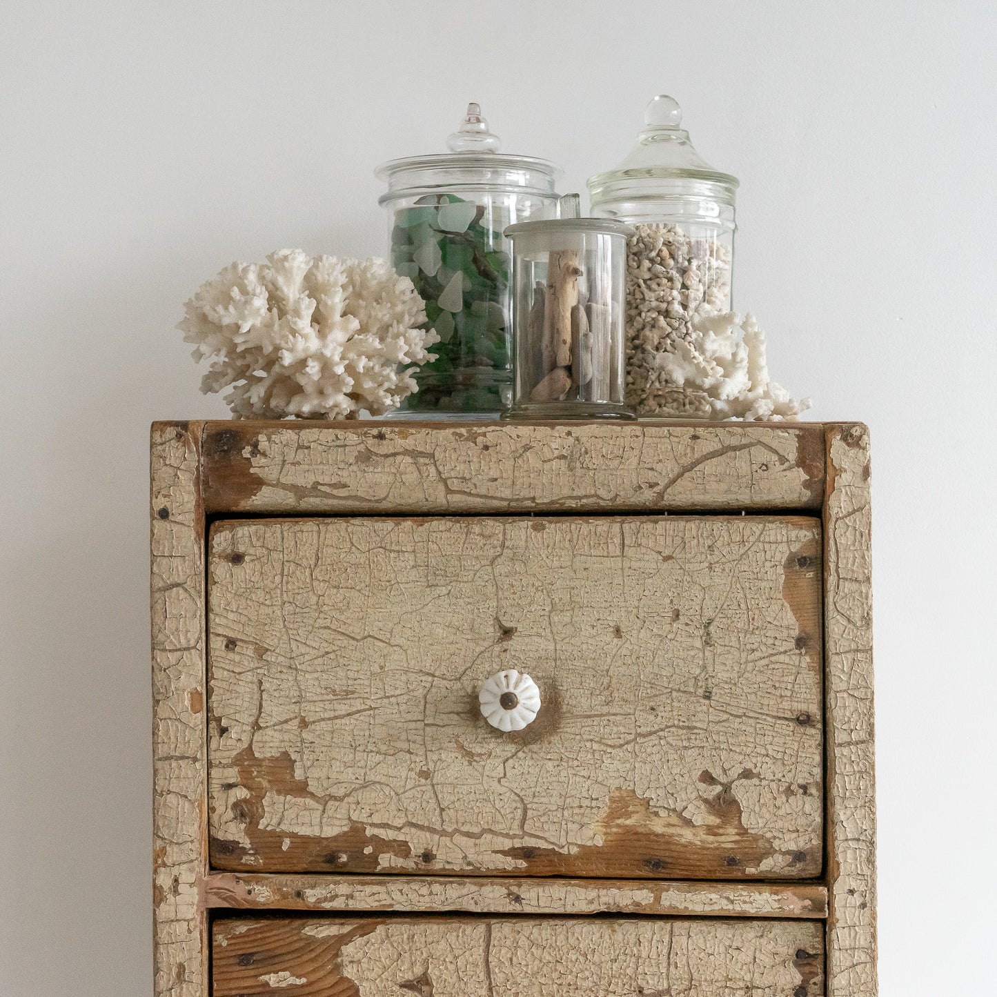 Bank of Three Rustic Painted Drawers