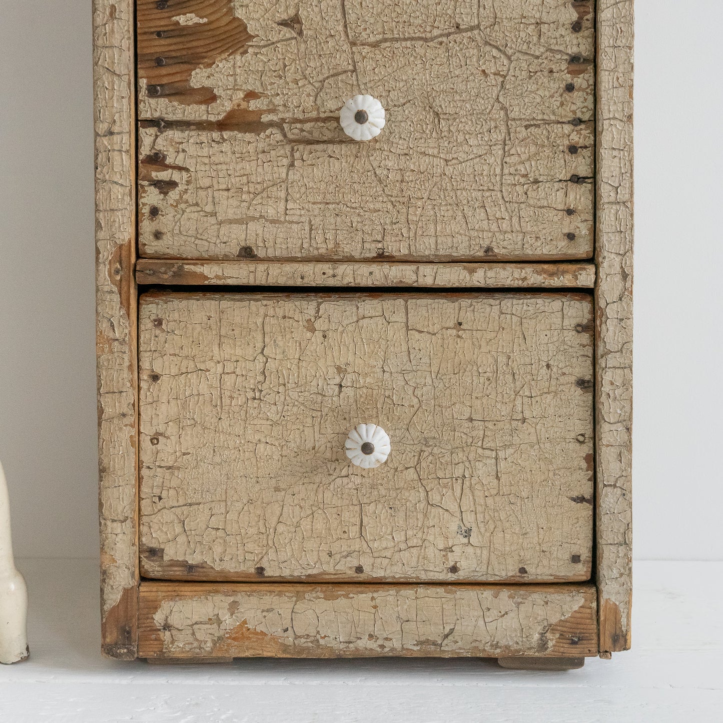 Bank of Three Rustic Painted Drawers