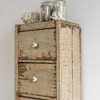 Bank of Three Rustic Painted Drawers