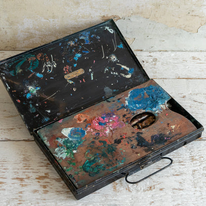 Early ROBERSON & Co Tin Paint Box with Wooden Palette