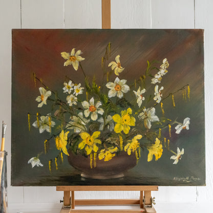 Floral Oil Painting of Daffodils and Pussy Willow