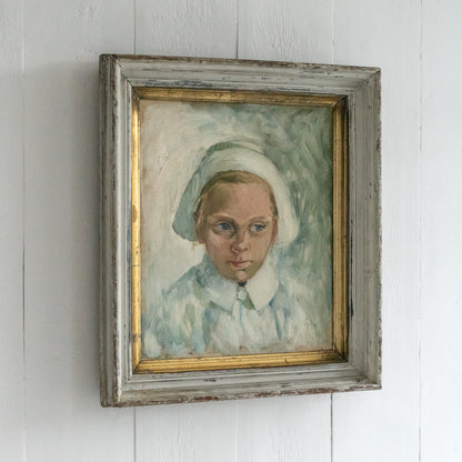 Framed Oil Painting of a Young Girl