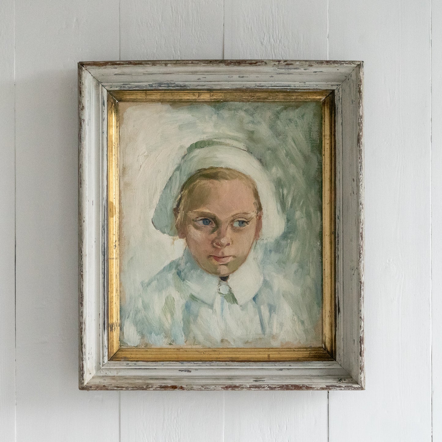 Framed Oil Painting of a Young Girl