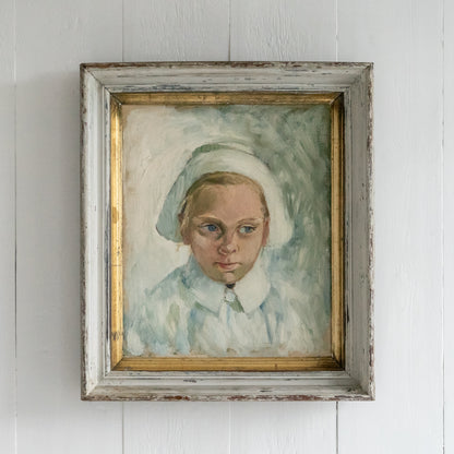 Framed Oil Painting of a Young Girl