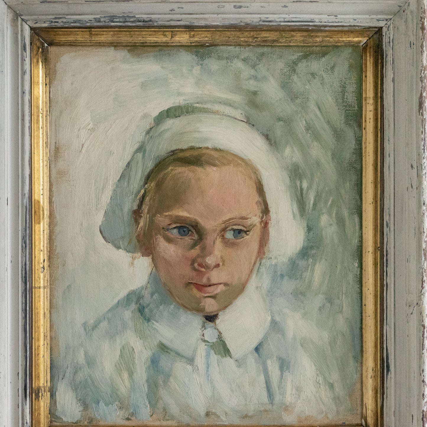 Framed Oil Painting of a Young Girl