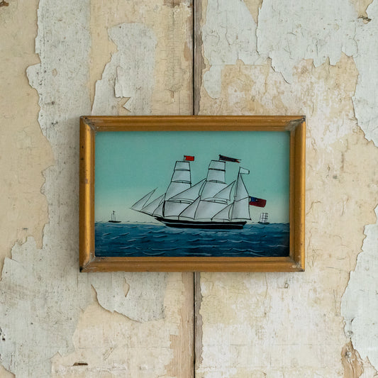 Framed Painting on Glass of a Ship