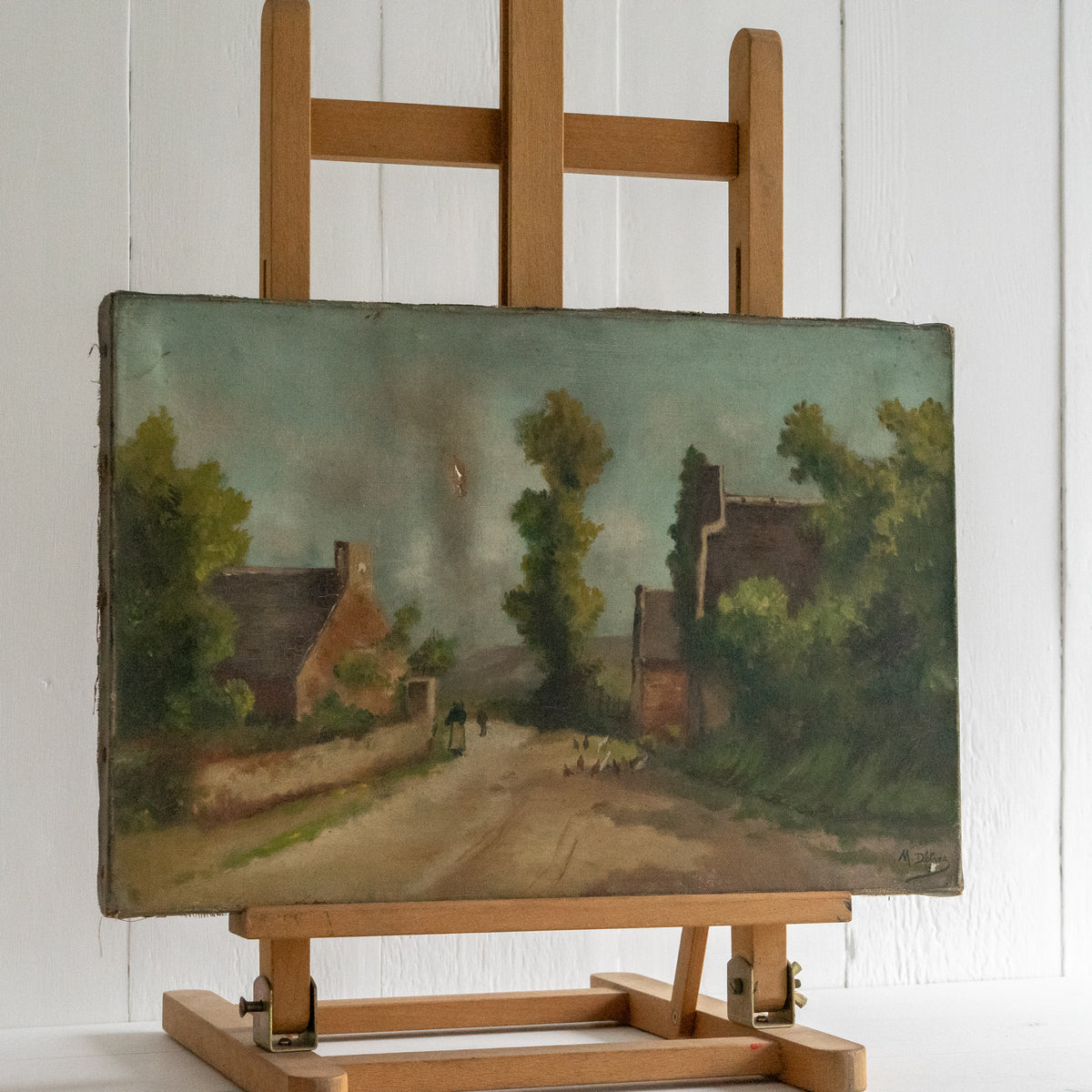 French Oil Painting of a Farmyard