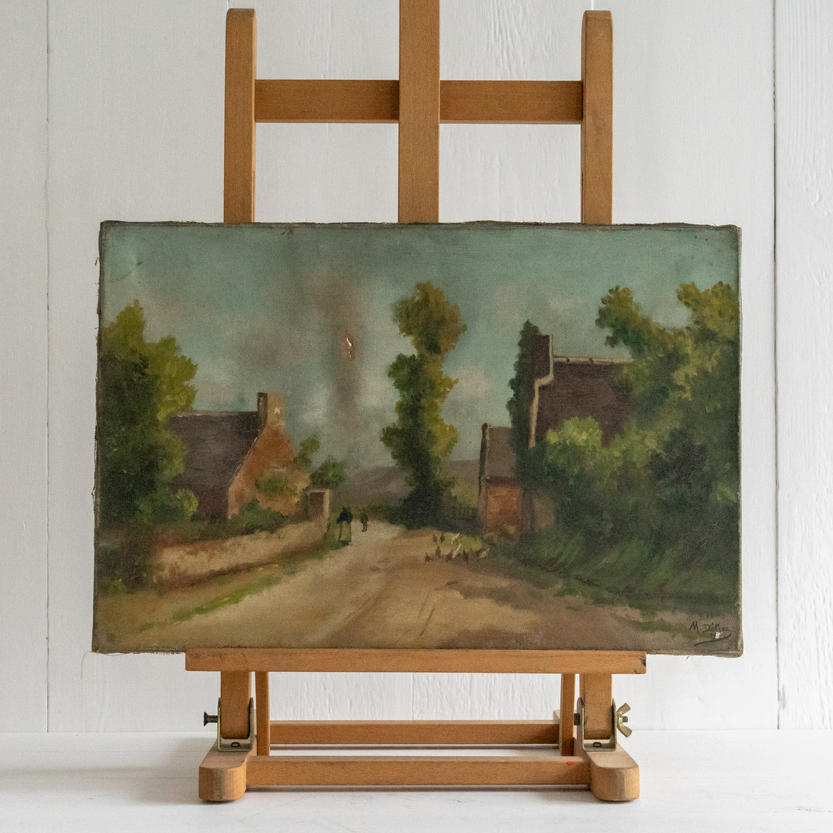 French Oil Painting of a Farmyard