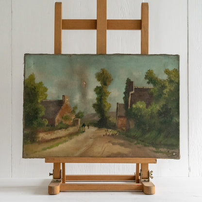 French Oil Painting of a Farmyard