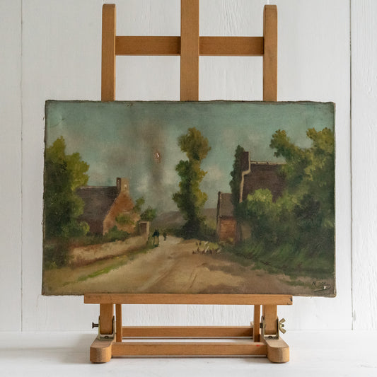 French Oil Painting of a Farmyard