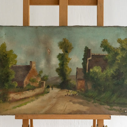 French Oil Painting of a Farmyard