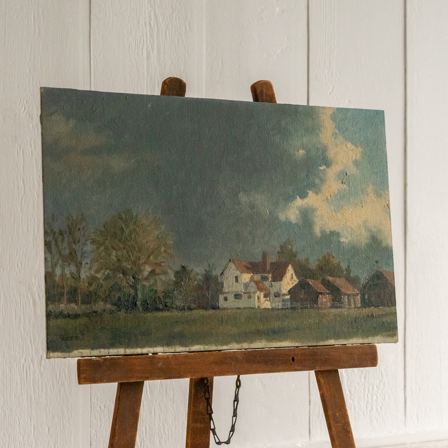 OIL ON BOARD PAINTING OF A FARM