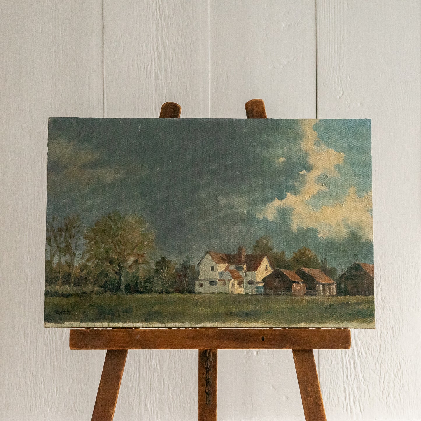 OIL ON BOARD PAINTING OF A FARM