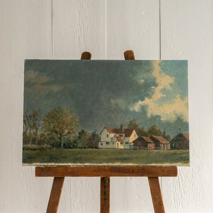 OIL ON BOARD PAINTING OF A FARM