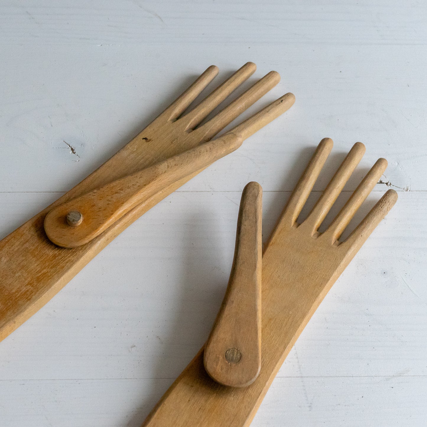 Pair of Vintage Wooden Glove Stretchers with Articulated Thumbs