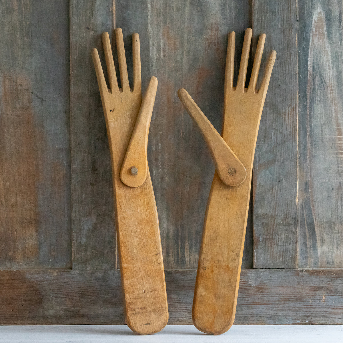 Pair of Vintage Wooden Glove Stretchers with Articulated Thumbs