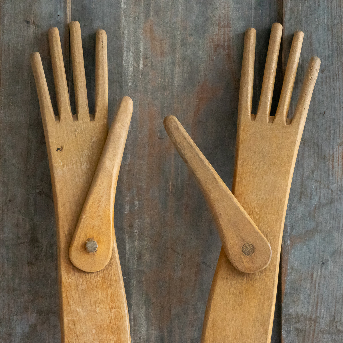 Pair of Vintage Wooden Glove Stretchers with Articulated Thumbs