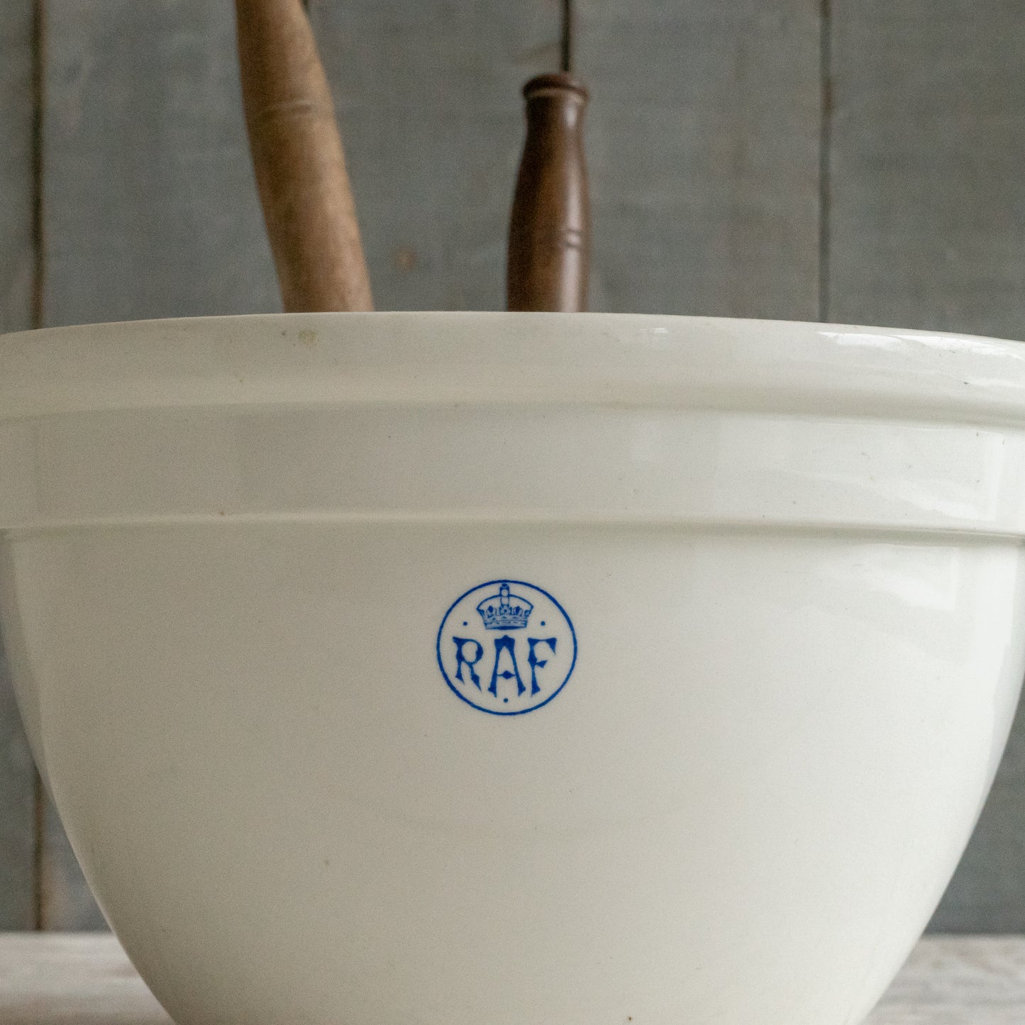 Rare vintage White Ironstone Pudding Bowl with RAF Logo