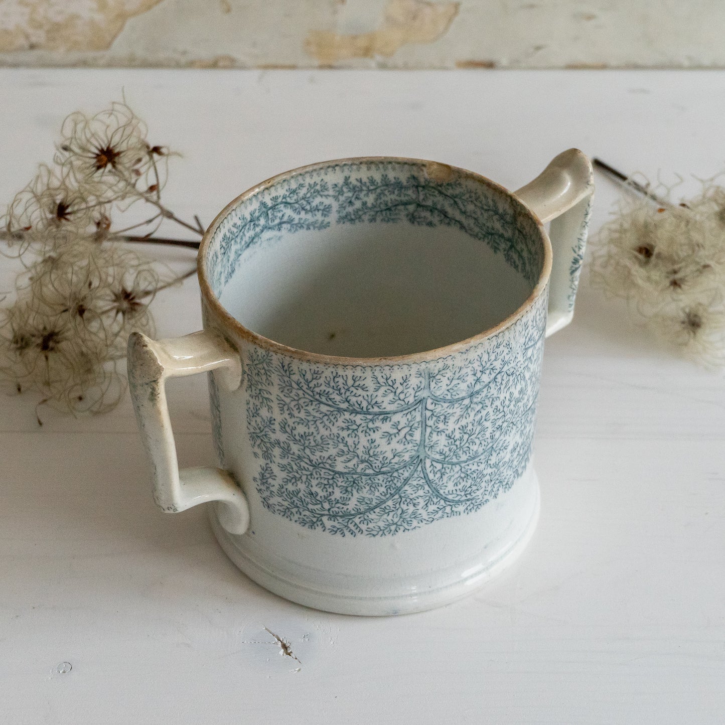 Seaweed Transferware Double Handle Mug