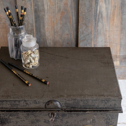 Vintage Black and Gold Deed Box with Key