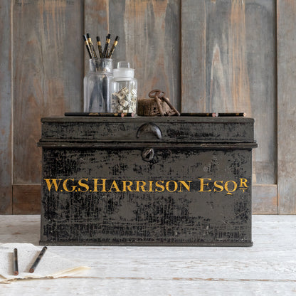 Vintage Black and Gold Deed Box with Key