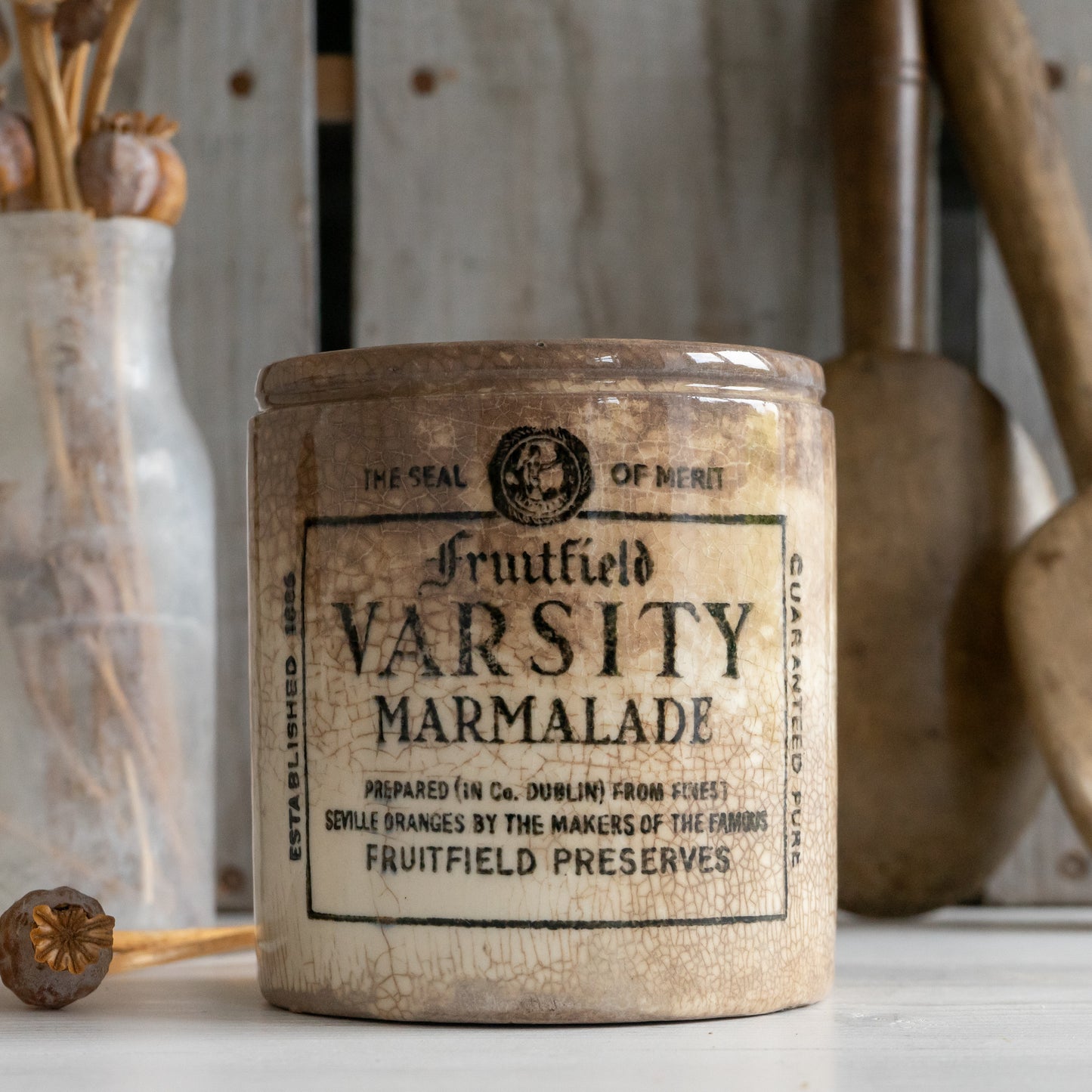 Vintage Ironstone Fruitfield Varsity Marmalade jar