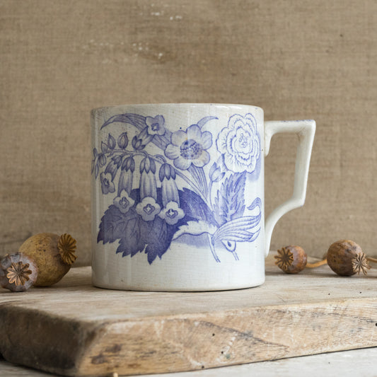 Antique Floral Blue and White Mug