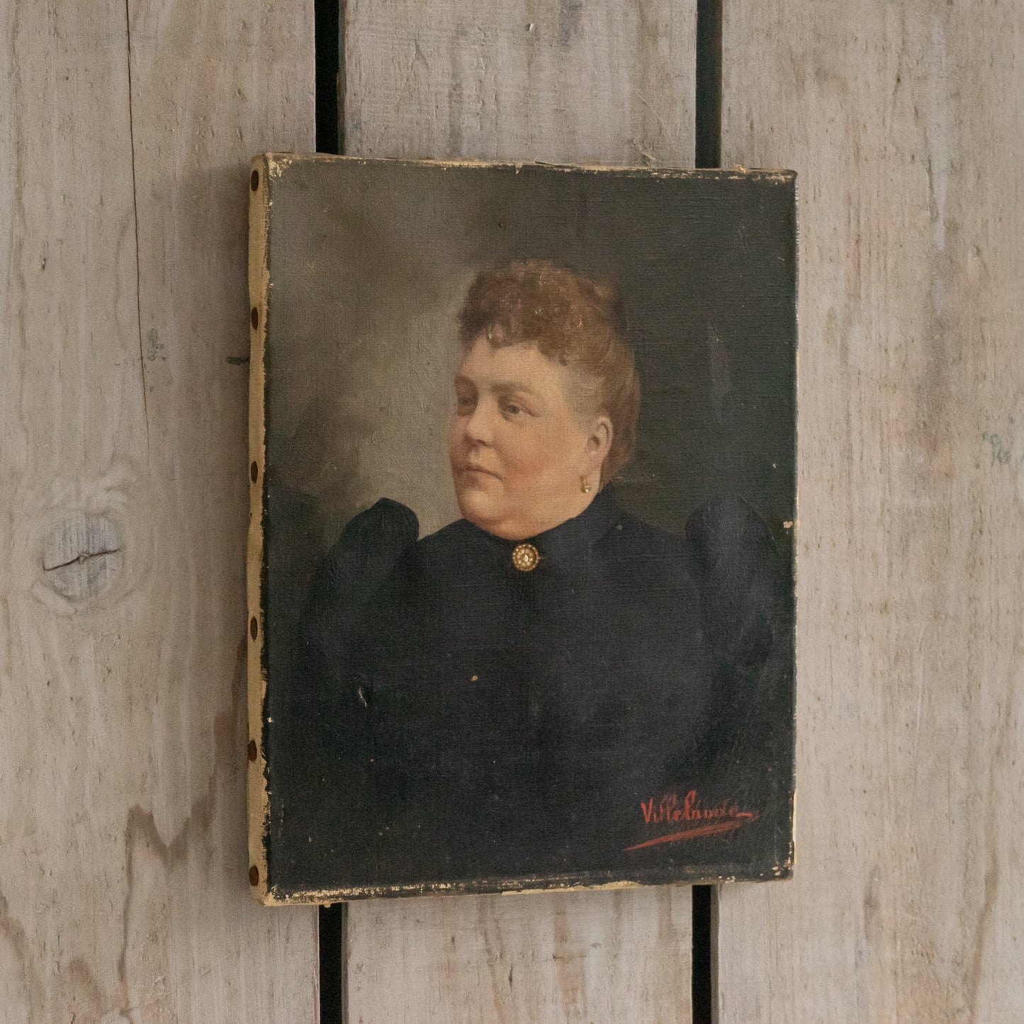 Antique French Portrait Oil Painting of a Lady