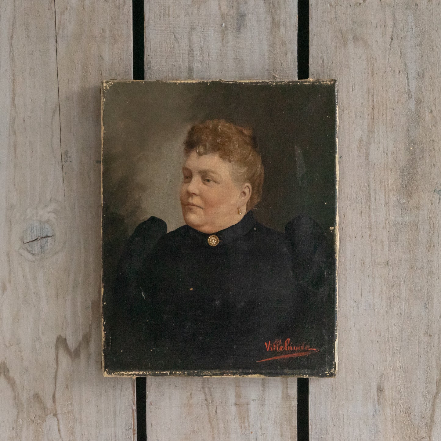 Antique French Portrait Oil Painting of a Lady