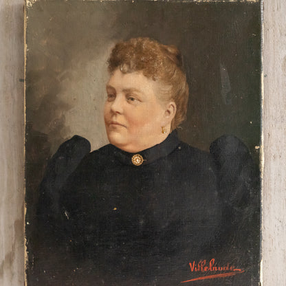 Antique French Portrait Oil Painting of a Lady
