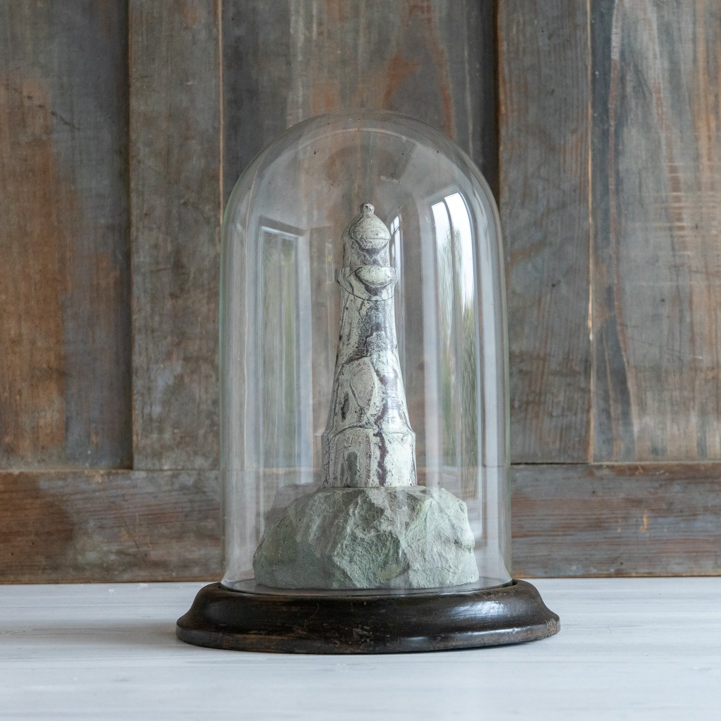 Antique Glass Dome and Wooden Base