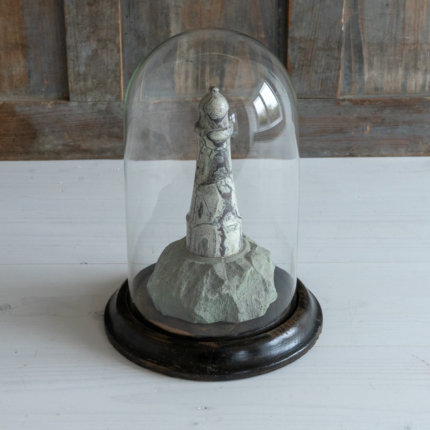 Antique Glass Dome and Wooden Base
