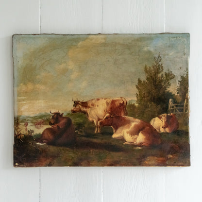 Antique Oil Painting of Cattle