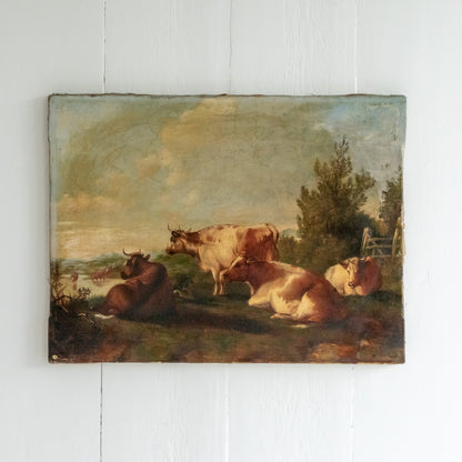 Antique Oil Painting of Cattle