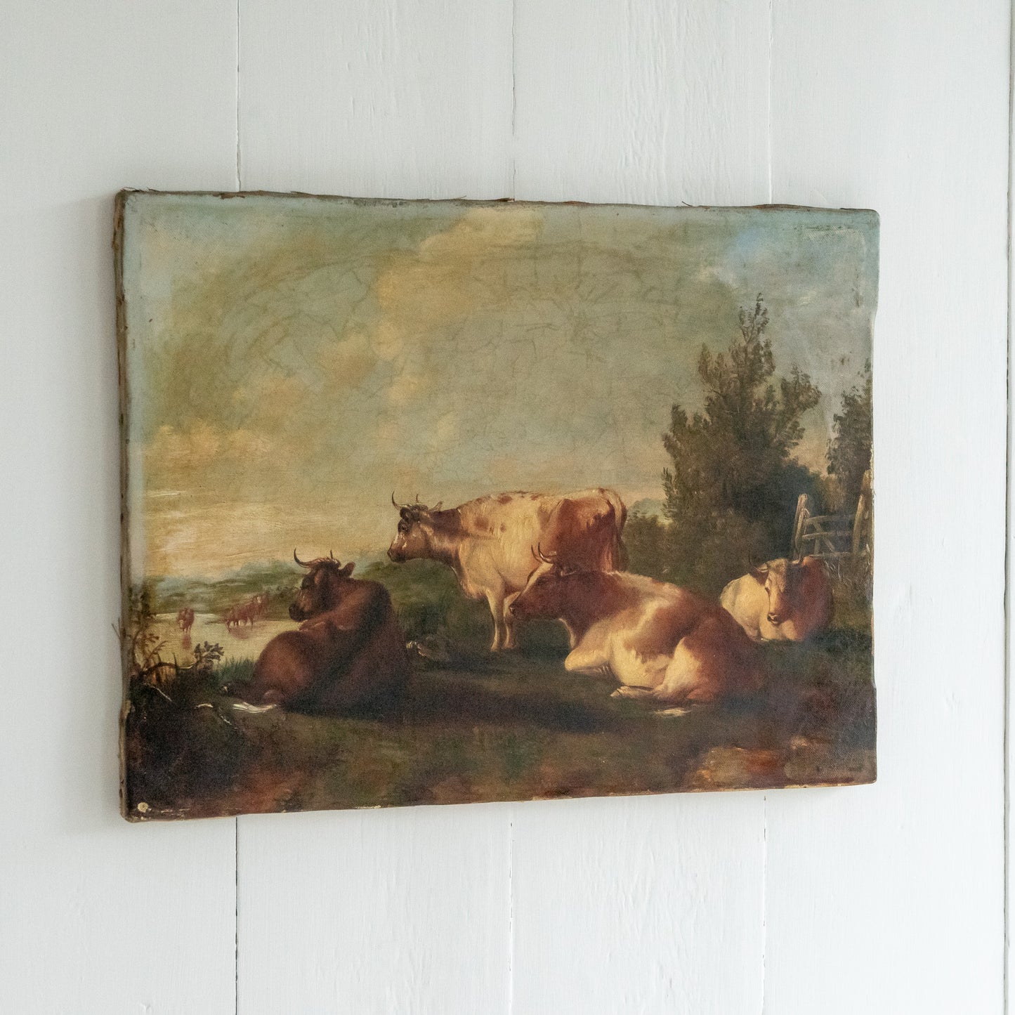 Antique Oil Painting of Cattle