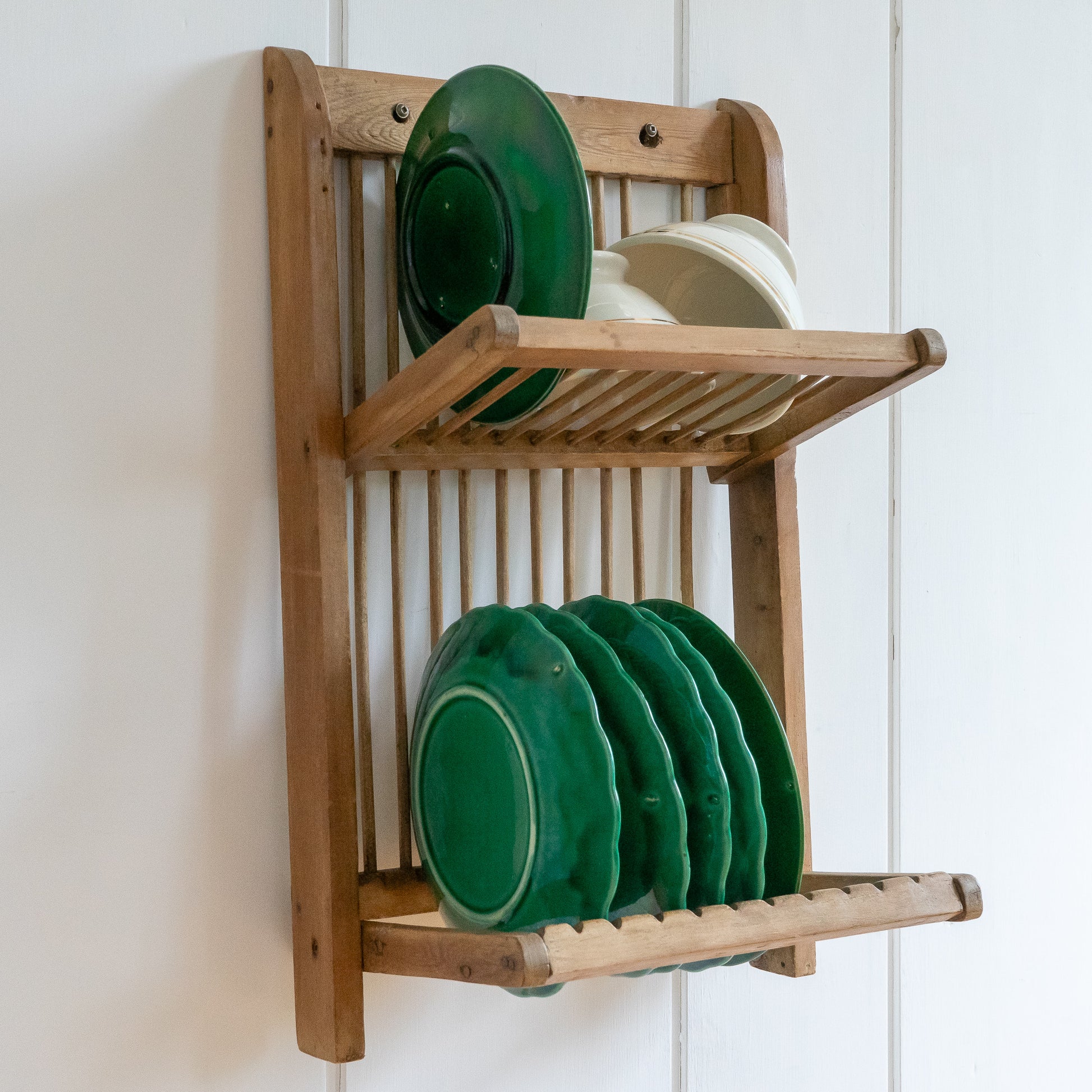 Wooden Tiny Dish Rack Rustic Small Dish Rack With Cover 2-Tier