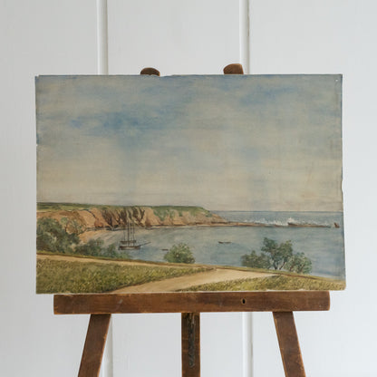 Antique Coastal Scene Watercolour Painting